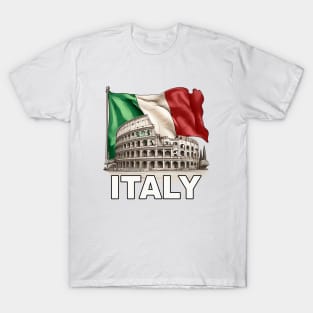 Roman colosseum in italy with a flag. T-Shirt